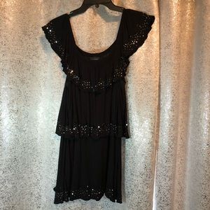 Karen Kane Tiered Top with Ruffle Short Sleeves